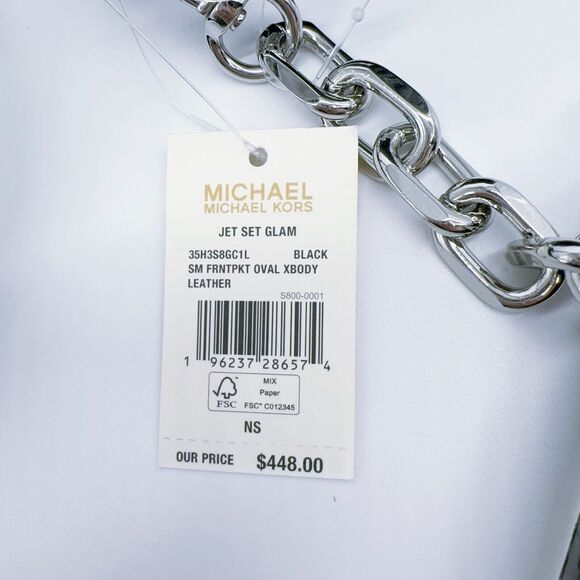 MICHAEL KORS JET SET GLAM Small Oval Crossbody Embossed Leather Black NWT $448 - Picture 7 of 7